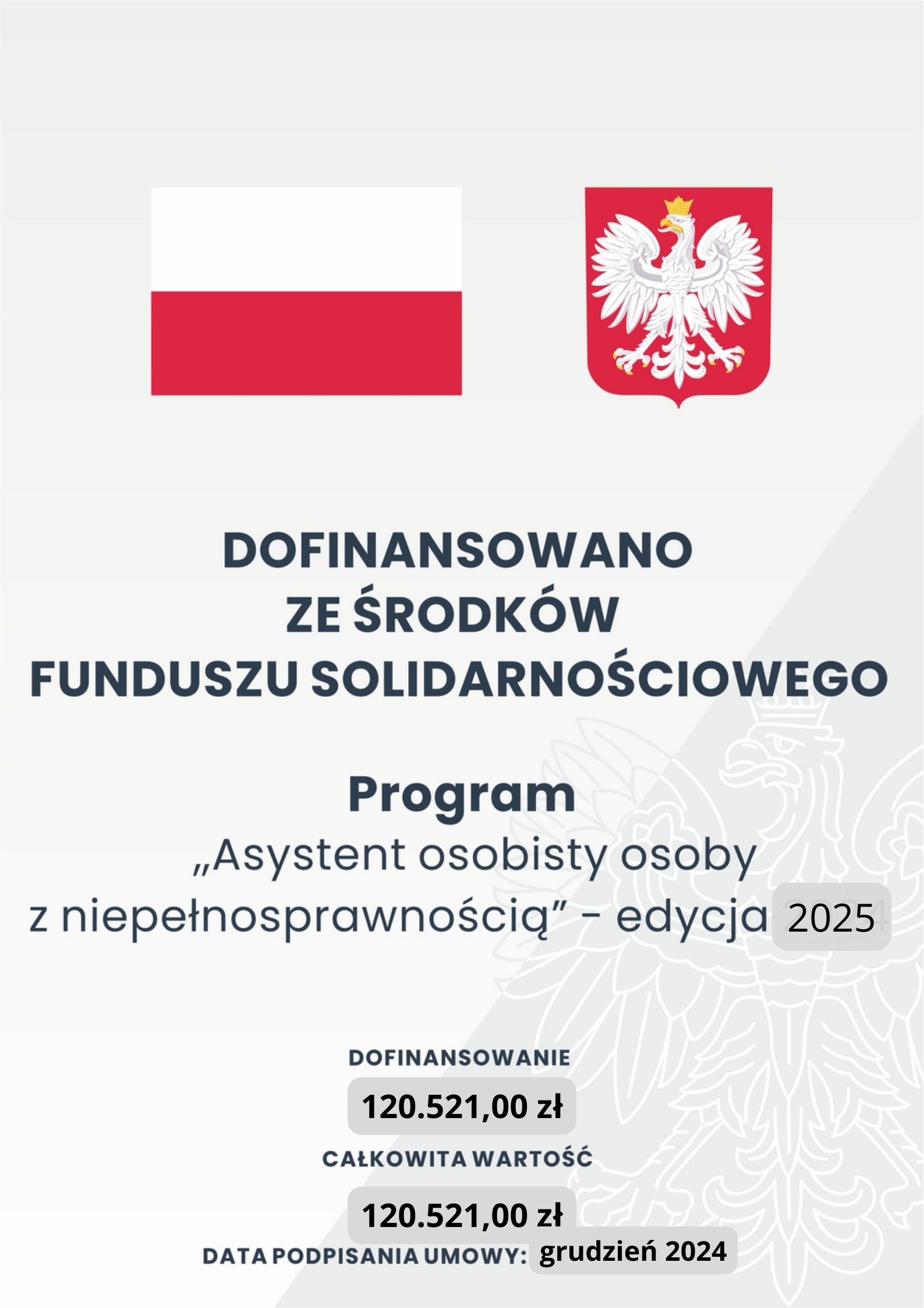 plakat zawiera sybmole narodowe, orzeł w koronie i flaga biało czerwona oraz informacje o programie