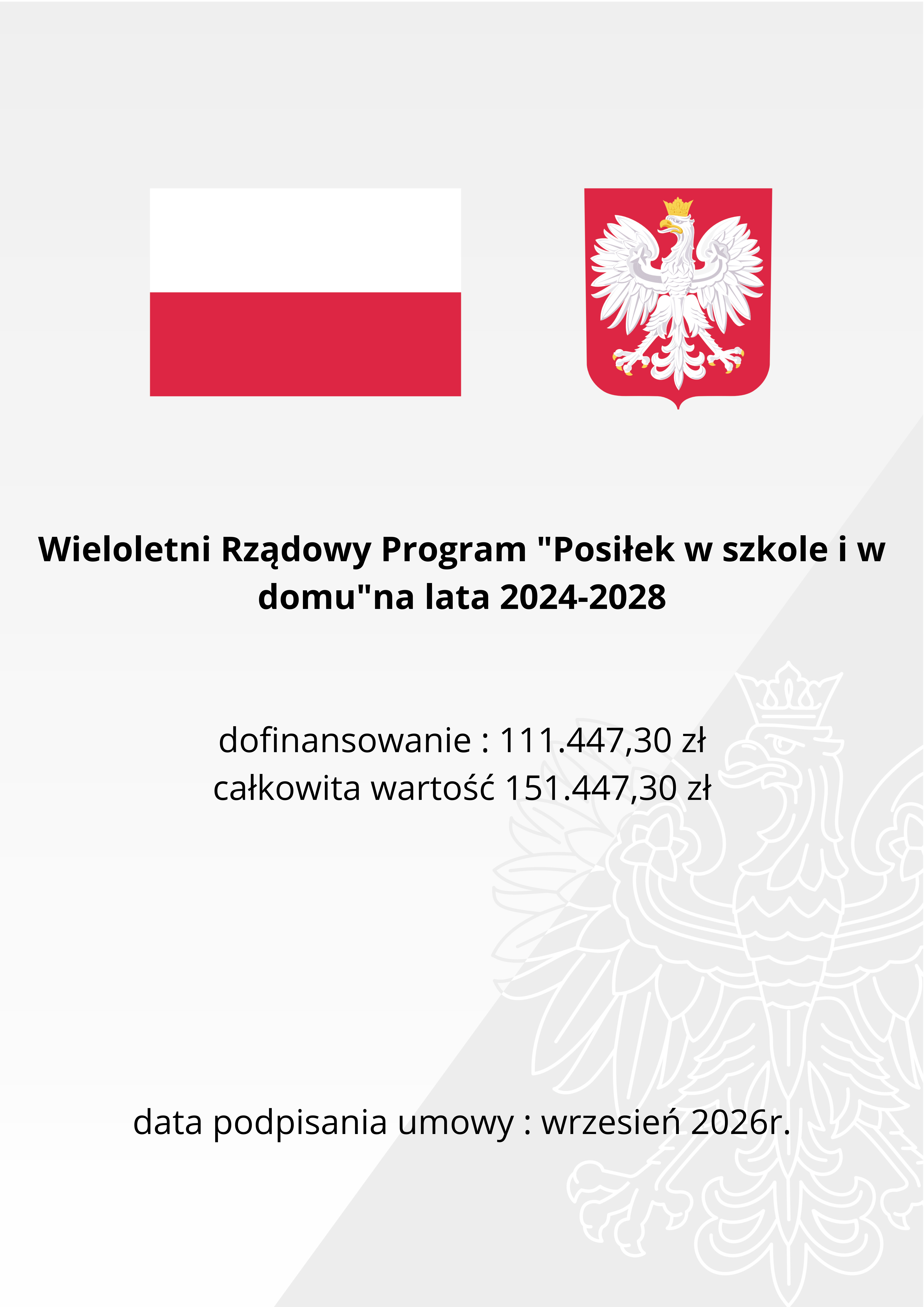 plakat informujący o&nbsp;dofinansowaniu, na&nbsp;grafice symbole narodowe, flaga i&nbsp;orzeł w&nbsp;koronie