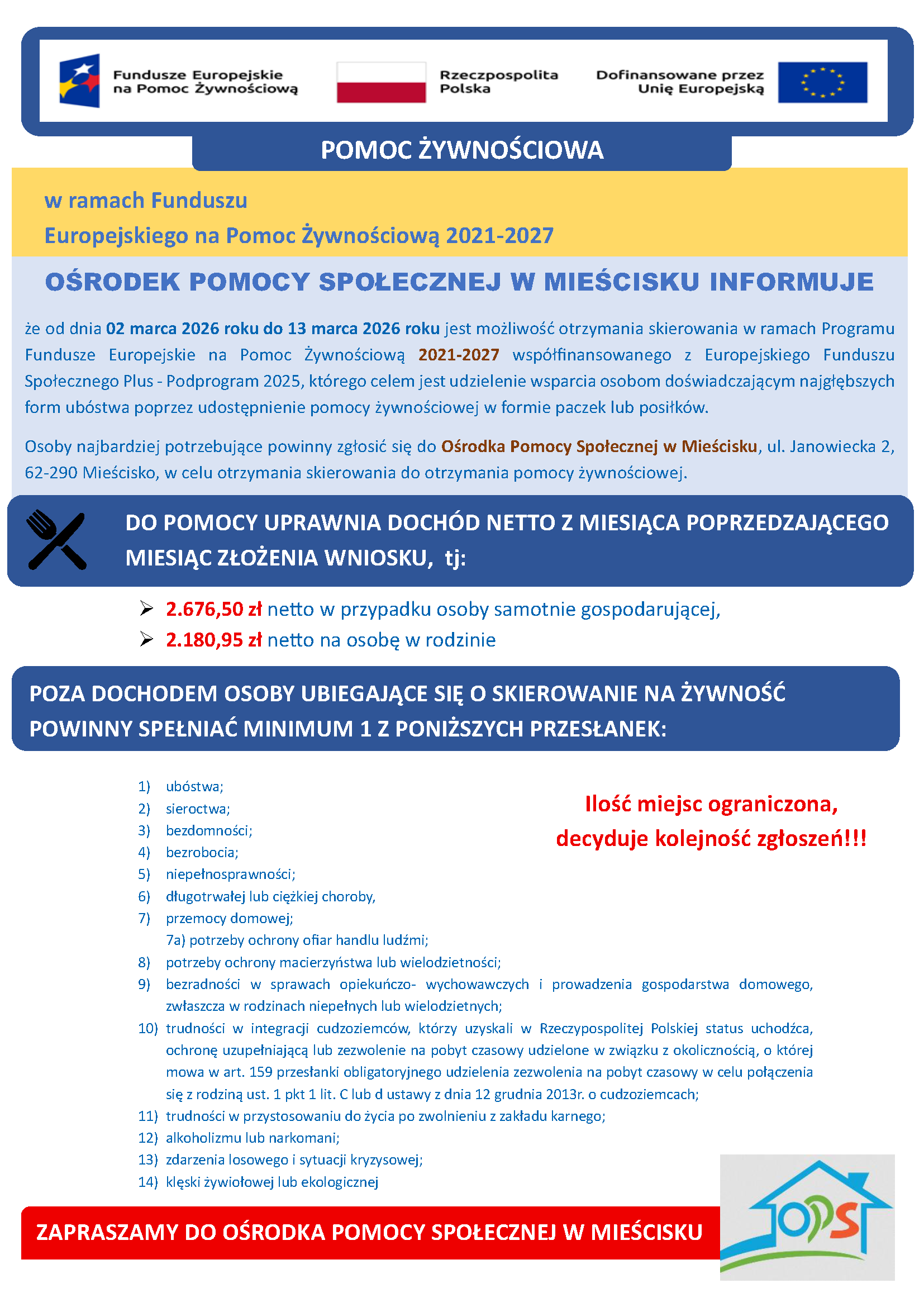 plakat zawiera informacje o&nbsp;pomocy żywnościowej