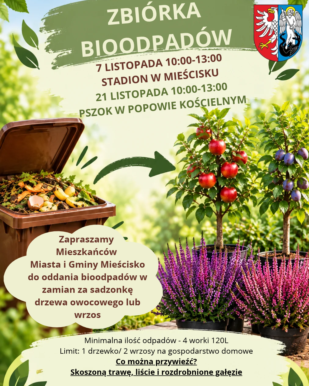 plakat przedstawia informacje o&nbsp;zbi&oacute;rce bioodpad&oacute;w