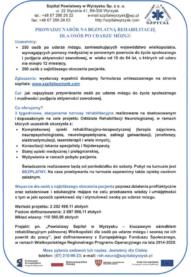 Bezpłatna rehabilitacja dla osób po udarze mózgu