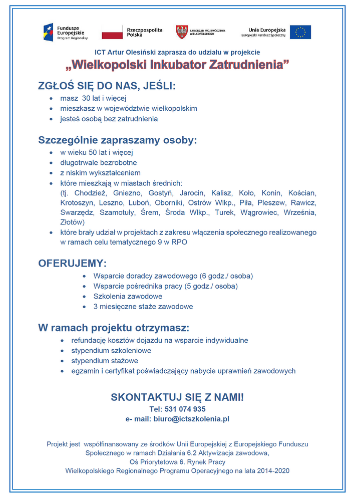 Onformacja dla osób bezrobotnych mieszkających w wielkopolsce