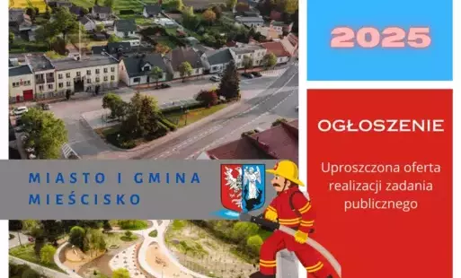 widok na Urząd Miejski w Mieścisku napis 2025 ogłoszenie oferta zadania publicznego
