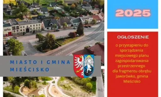 widok na Urząd Miejski w Mieścisku napis 2025 ogłoszenie