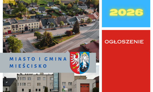widok na Urząd Miejski w Mieścisku napis 2026 ogłoszenie