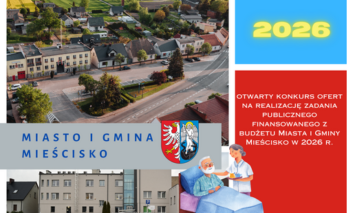 widok na Urząd Miejski w Mieścisku napis 2026 ogłoszenie