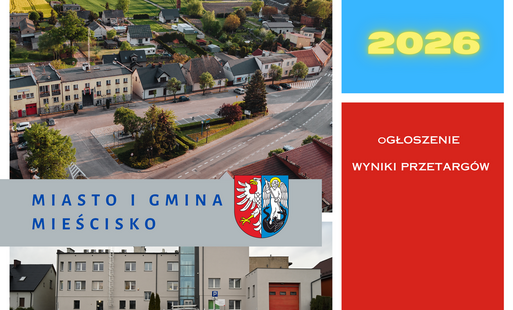 widok na Urząd Miejski w Mieścisku napis 2026 ogłoszenie