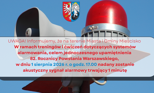na plakacie informacje o treningu, grafika przedstawia syrenę alarmową