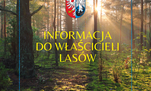 grafika przedstawia las, herb Mieściska napis informacja dla właścicieli lasów