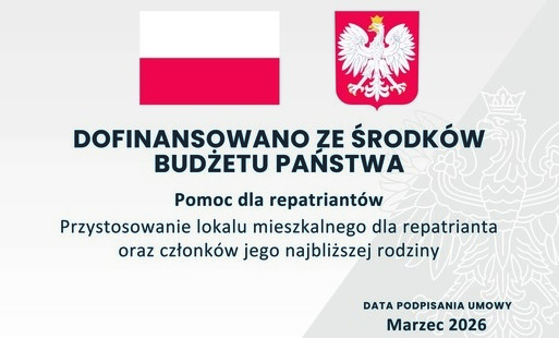 informacja o dofinansowaniu z budżetu państwa, grafika przedstawia symbole Polski flagę i godło
