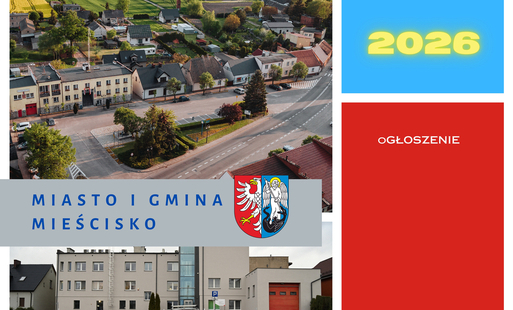 widok na Urząd Miejski w Mieścisku napis 2026 ogłoszenie