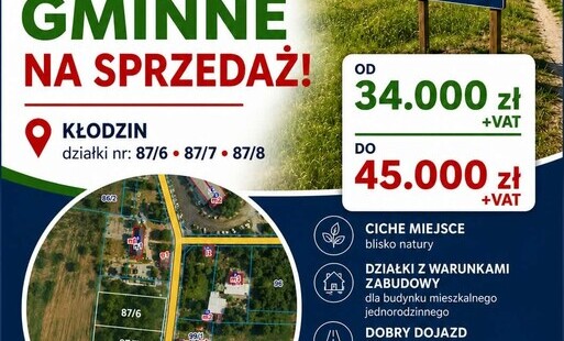 plakat informujący o sprzedaży działek w Kłodzinie
