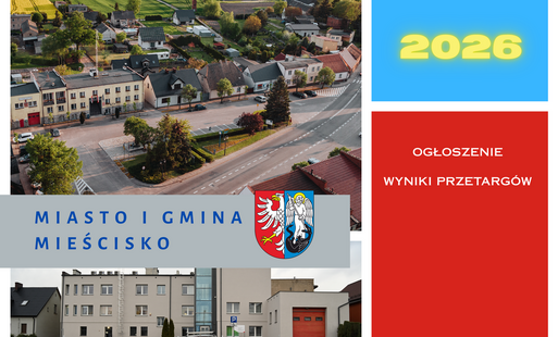 widok na Urząd Miejski w Mieścisku napis 2026 ogłoszenie wyniki przetargów