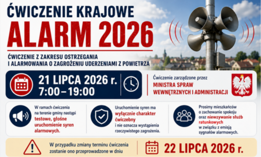Informacja o ćwiczeniach 1 lipca 2026 r pod kryptonimem ALARM 2026